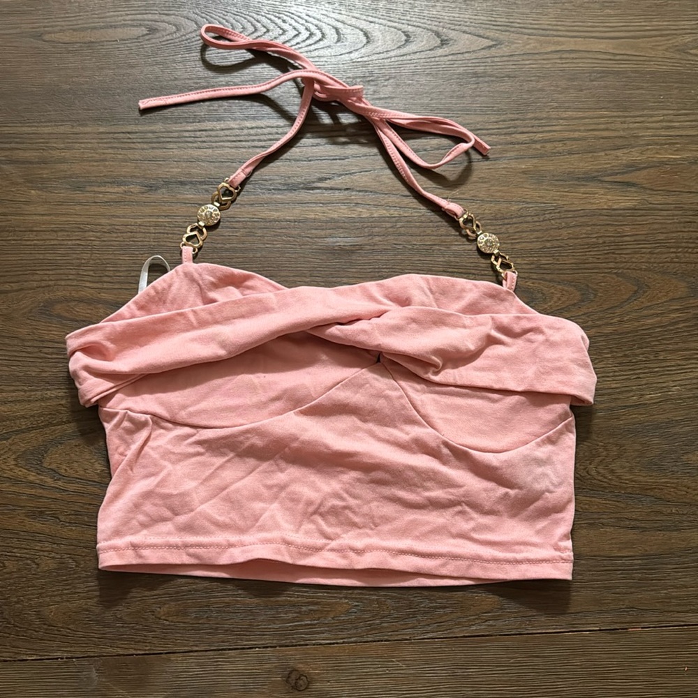 Pink crop top 
hearts